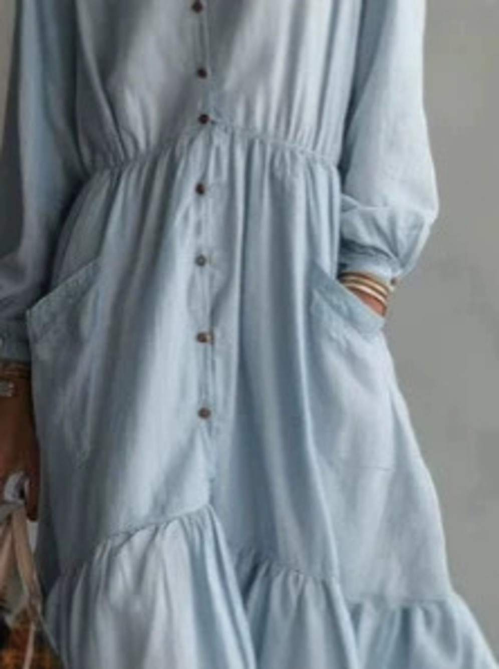 FOREVER 21 Elegant Casual Light Blue Maxi Dress with Striped Trim